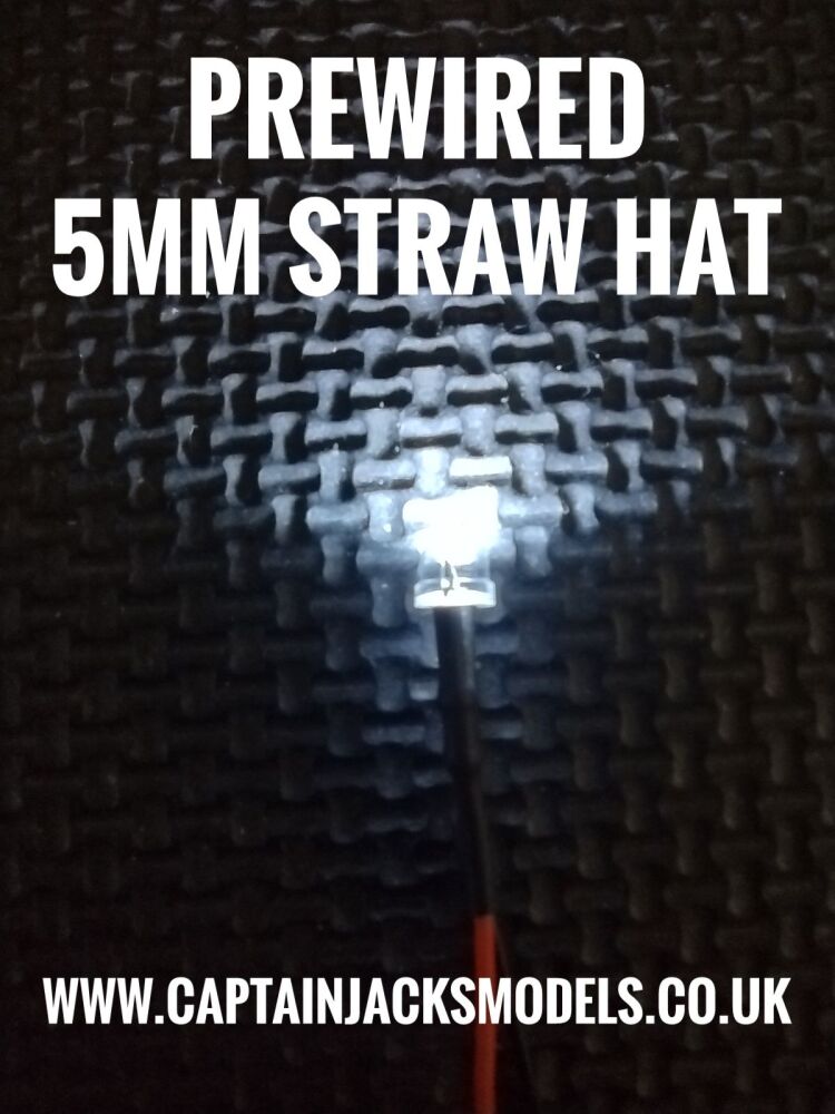 Prewired 5mm COOL WHITE Straw Hat LED
