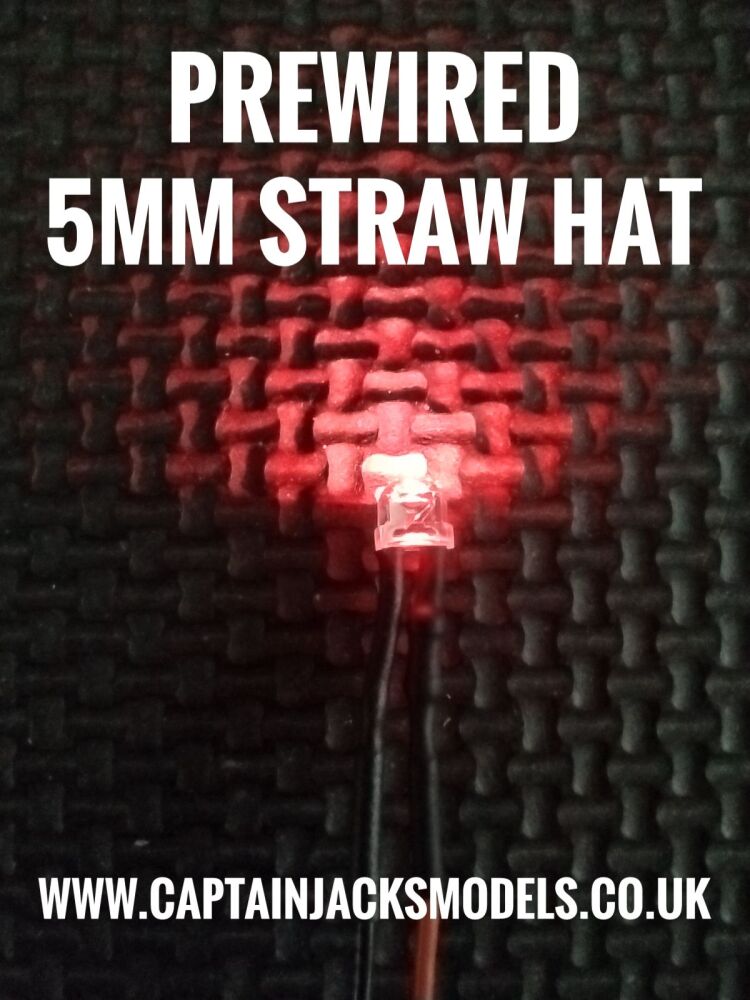 Prewired 5mm RED Straw Hat LED