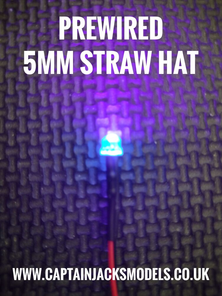 Prewired 5mm ULTRA VIOLET Straw Hat LED