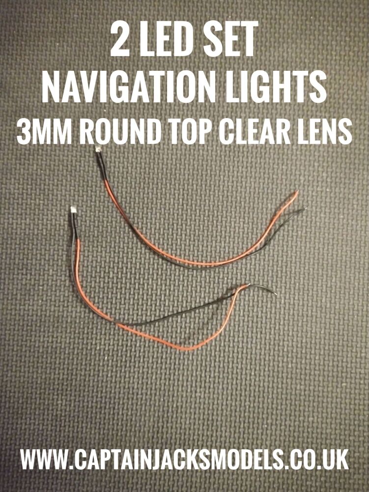 2 Prewired LED Pack Of Navigation Light LEDs 3mm ROUND TOP CLEAR LENS Red & Green Static