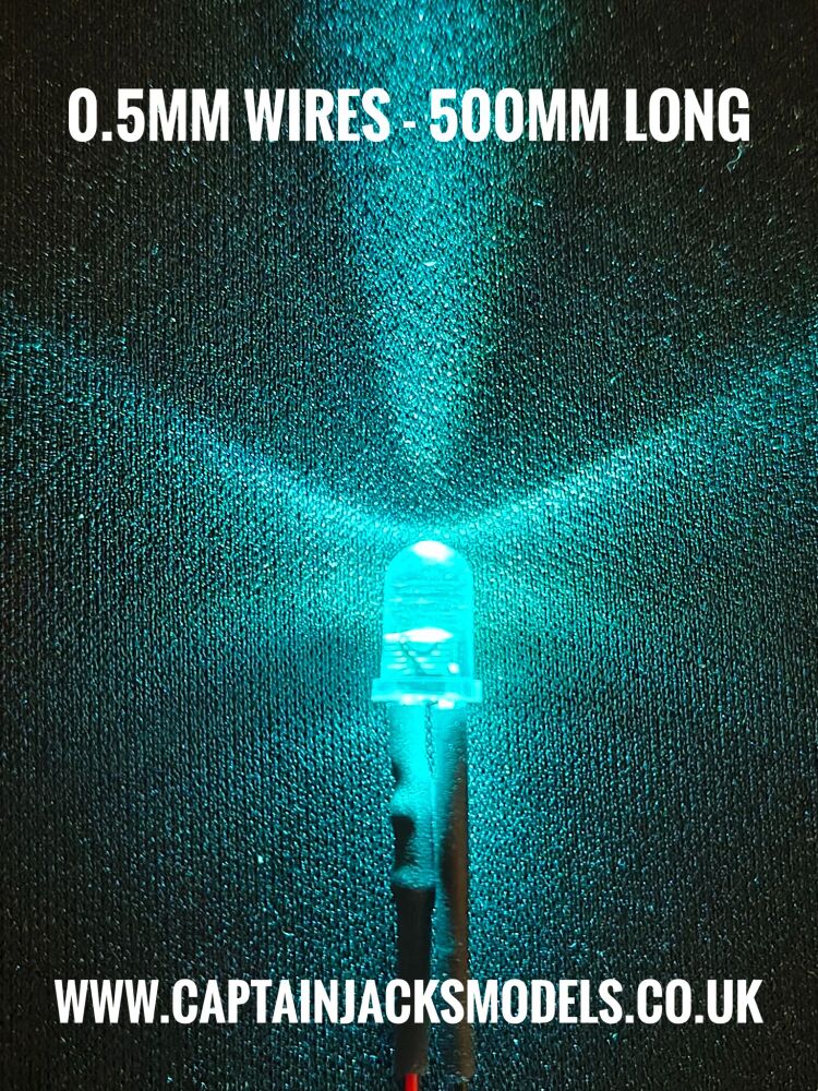 5mm Prewired Ultra Bright ICE BLUE Round Top LED With 0.5mm Diameter 500mm Long 30AWG Wires