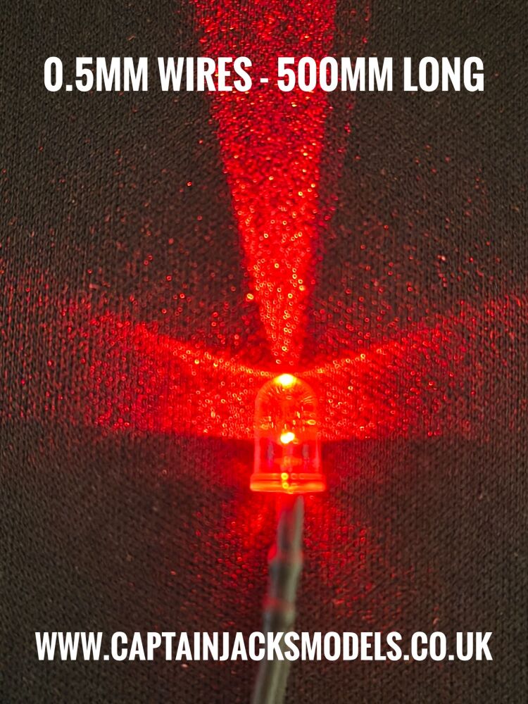 5mm Prewired Ultra Bright RED Round Top LED With 0.5mm Diameter 500mm Long 30AWG Wires