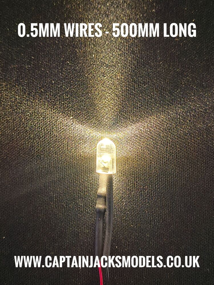 5mm Prewired Ultra Bright WARM WHITE 2800 To 3200K DARK CREAM SHADE Round Top LED With 0.5mm Diameter 500mm Long 30AWG Wires