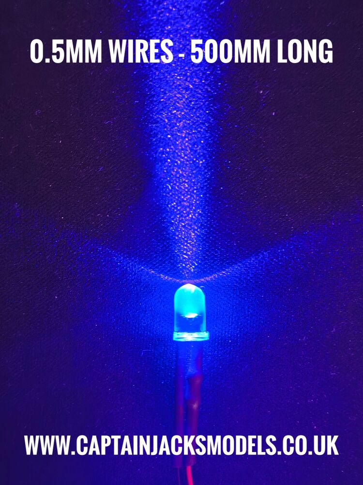 5mm Prewired Ultra Bright ULTRA VIOLET Round Top LED With 0.5mm Diameter 500mm Long 30AWG Wires