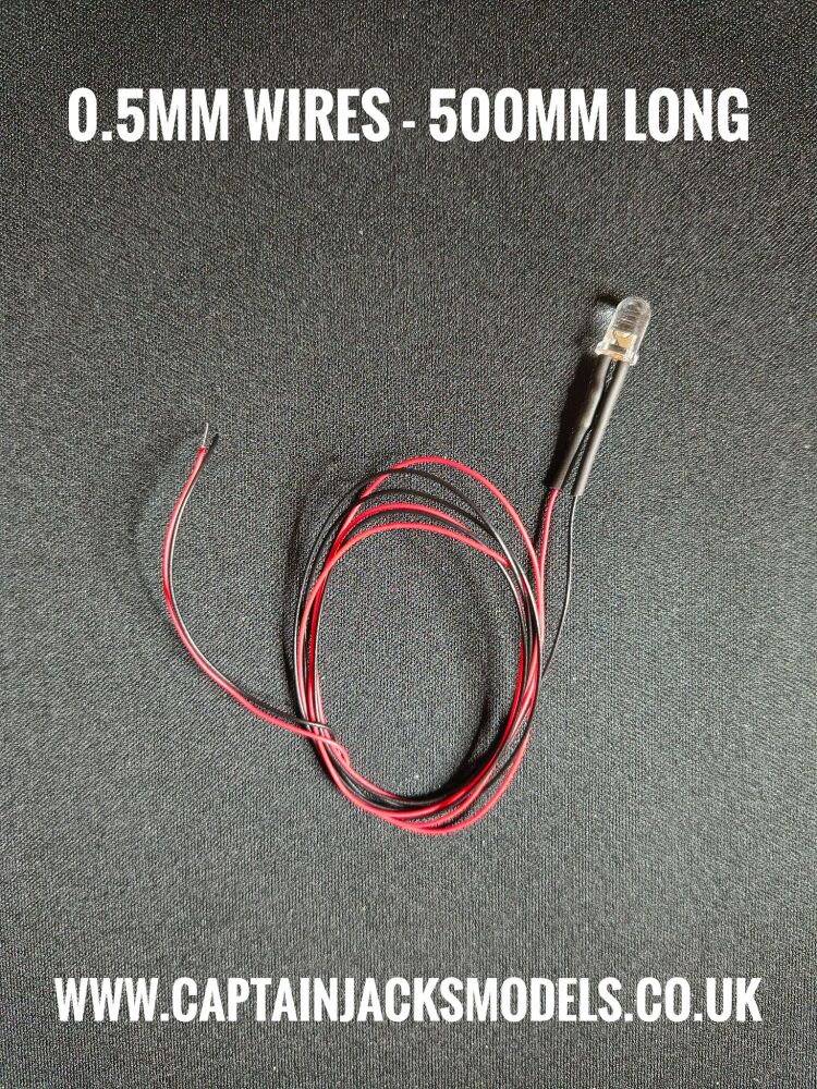 5mm Prewired Ultra Bright ORANGE Round Top LED With 0.5mm Diameter 500mm Long 30AWG Wires