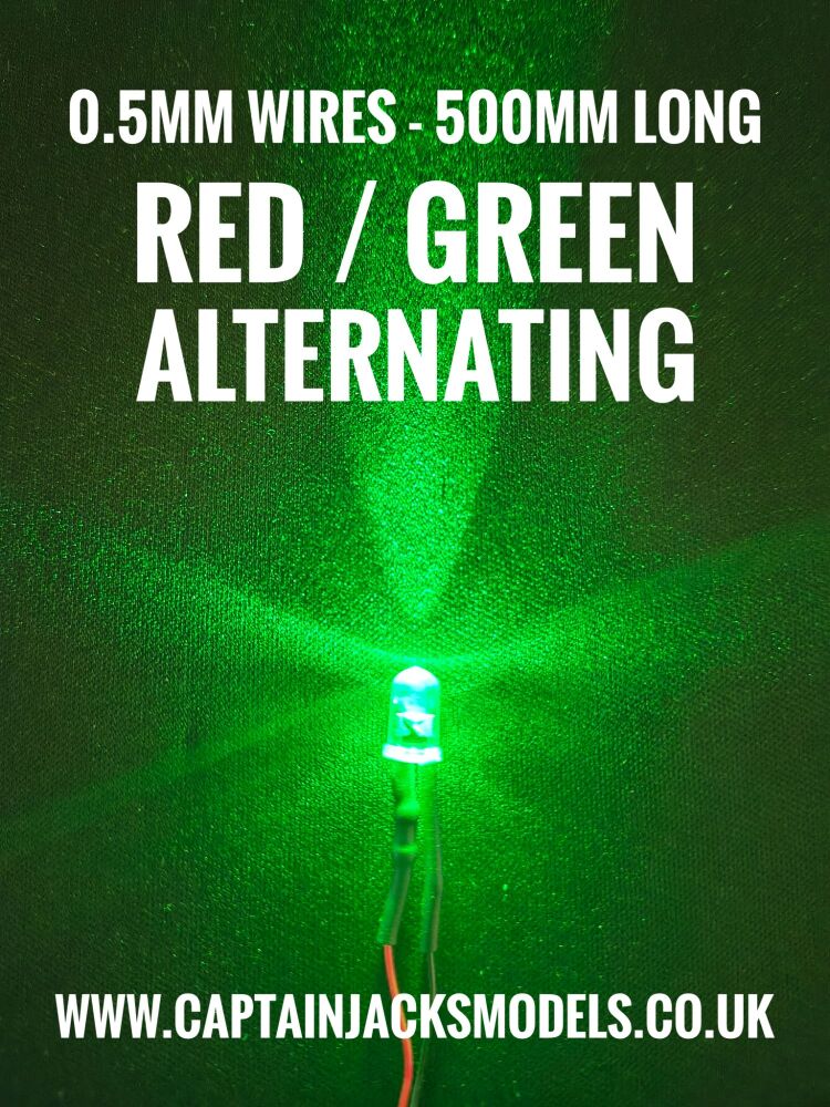 5mm Prewired Ultra Bright RED GREEN ALTERNATING Round Top LED With 0.5mm Diameter 500mm Long 30AWG Wires