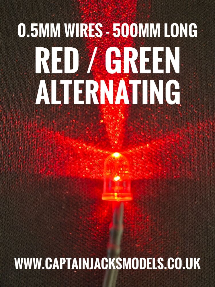 5mm Prewired Ultra Bright RED GREEN ALTERNATING Round Top LED With 0.5mm Diameter 500mm Long 30AWG Wires