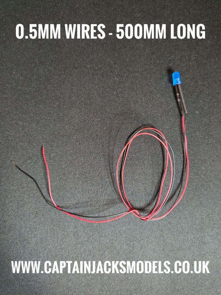 5mm Prewired DIFFUSED BLUE Round Top LED With 0.5mm Diameter 500mm Long 30AWG Wires