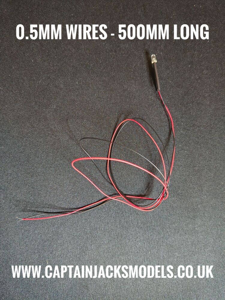 3mm Prewired Ultra Bright BLUE Round Top LED With 0.5mm Diameter 500mm Long 30AWG Wires