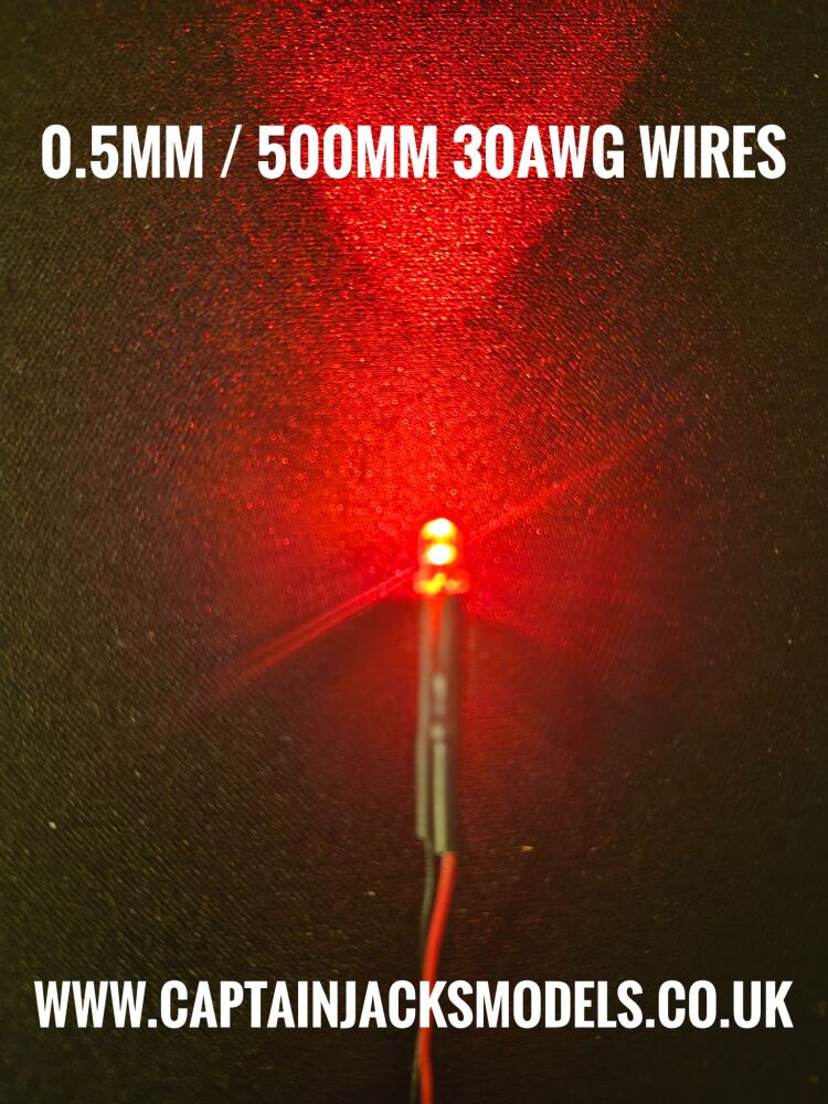 3mm Prewired LED - 0.5mm 30AWG WIRES 500mm Long - Ultra Bright - FLICKER EFFECT RED