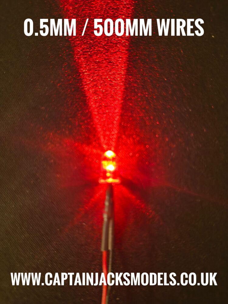 5mm Prewired LED - 0.5mm 30AWG WIRES 500mm Long - Ultra Bright - FLICKER EFFECT RED