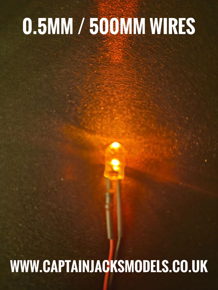 5mm Prewired LED - 0.5mm 30AWG WIRES 500mm Long - Ultra Bright - FLICKER EFFECT ORANGE