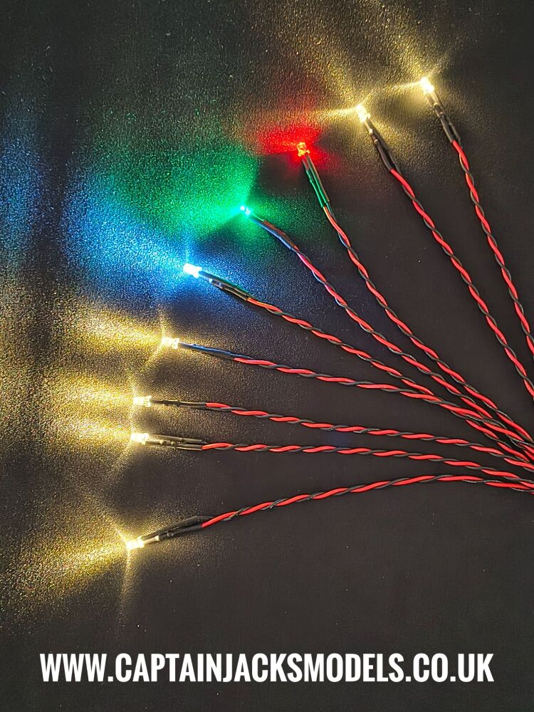 RC Boat Navigation Light Kit - SCREW TERMINAL ONLY SET - Static LEDs - x1 3mm Flat Red - x1 3mm Flat Green - x1 Round 3mm Cool White - x6 3mm Round Wa