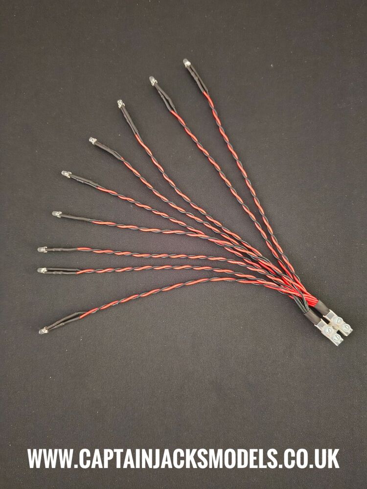 RC Boat Navigation Light Kit - SCREW TERMINAL ONLY SET - Static LEDs - x1 3mm Flat Red - x1 3mm Flat Green - x1 Round 3mm Cool White - x6 3mm Round Wa