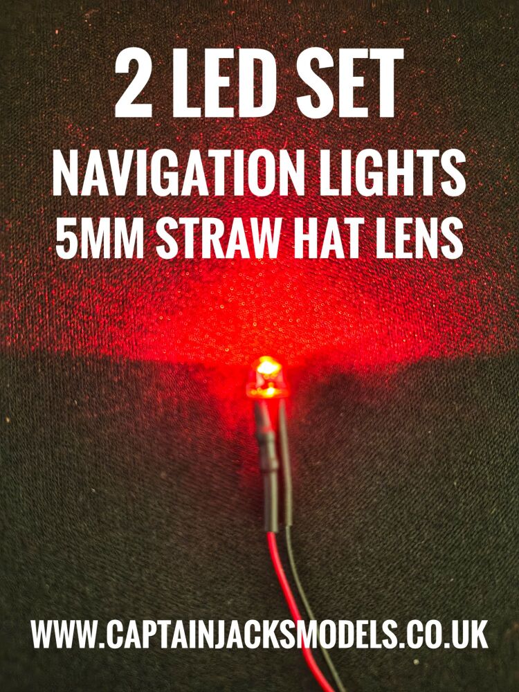 2 Prewired LED Pack Of Navigation Light LEDs 5mm STRAW HAT CLEAR LENS Red & Green Static