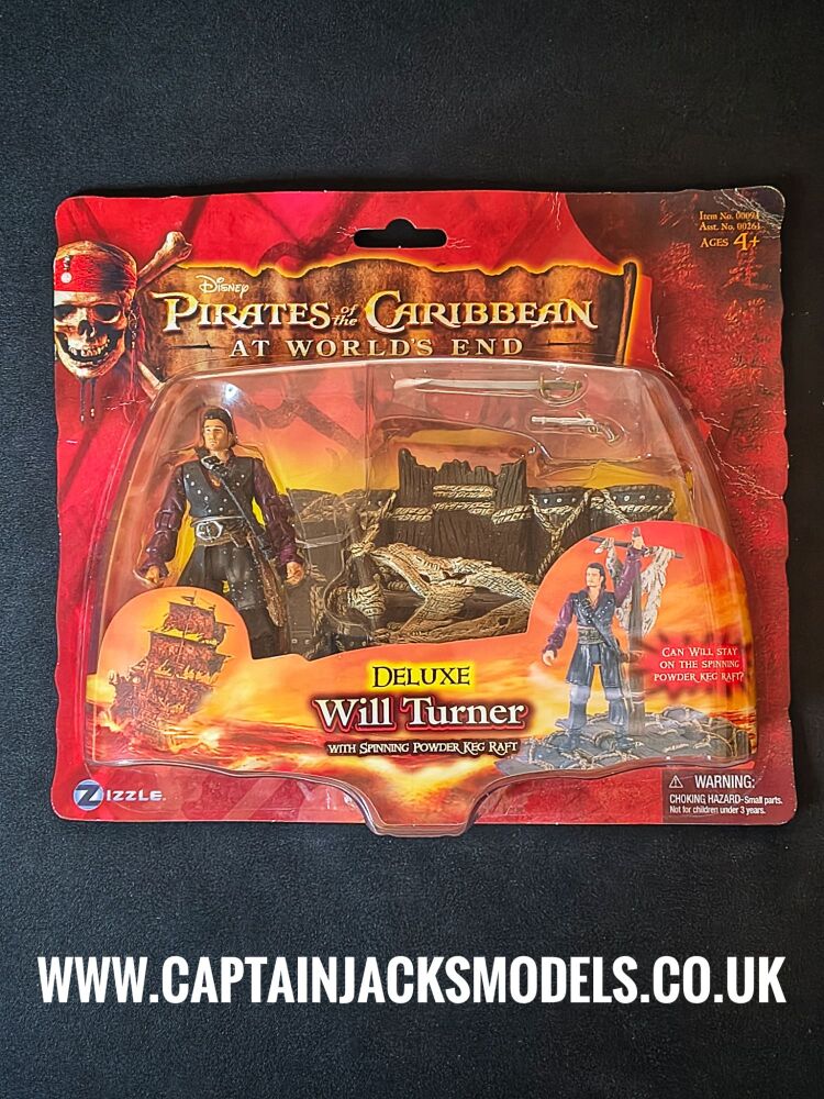 Zizzle - Collectors Figure - Pirates Of The Caribbean At Worlds End - Deluxe Will Turner With Spinning Powder Keg Raft