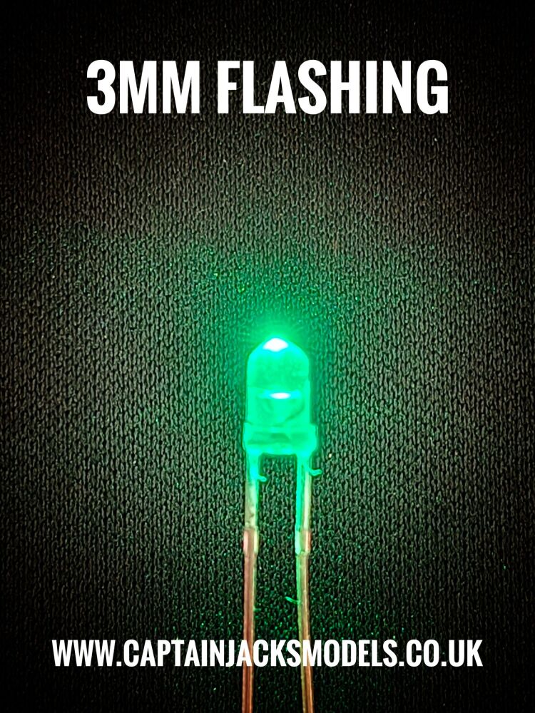 3mm FLASHING GREEN Ultra Bright LEDs