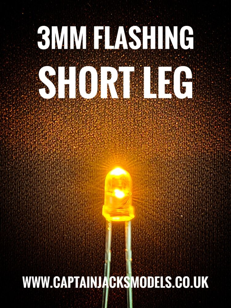 3mm FLASHING YELLOW SHORT LEG Ultra Bright LEDs