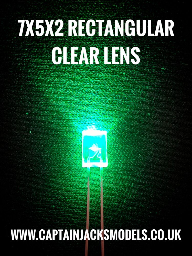 7mm x 5mm x 2mm GREEN Rectangular LEDs Clear Lens Qty 10 Pcs