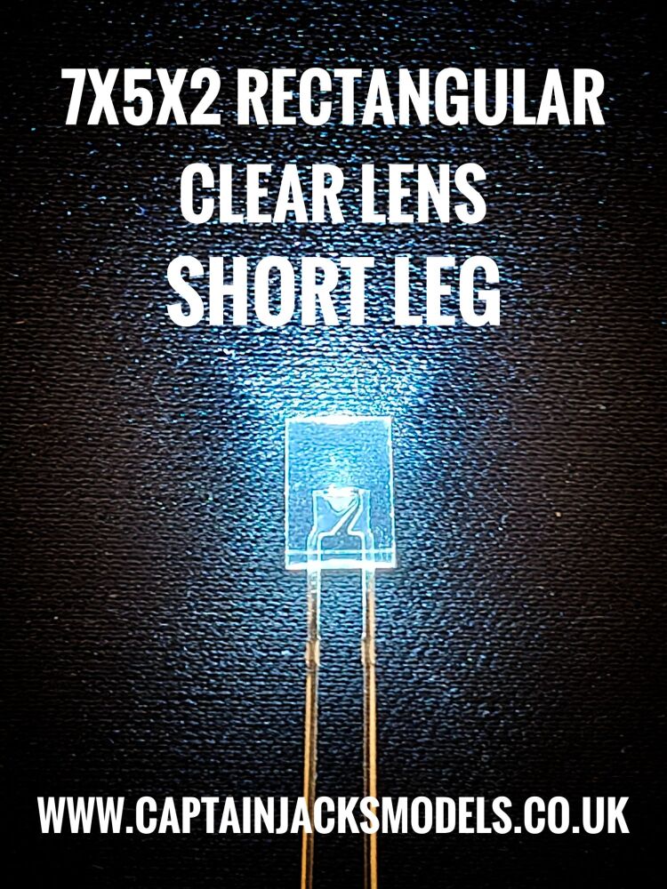 7mm x 5mm x 2mm COOL WHITE SHORT LEG Rectangular LEDs Clear Lens Qty 10 Pcs