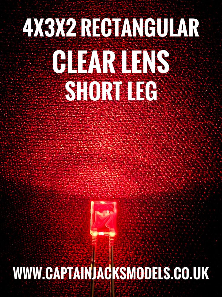 4mm x 3mm x 2mm RED Rectangular LEDs Clear Lens Qty 10 Pcs