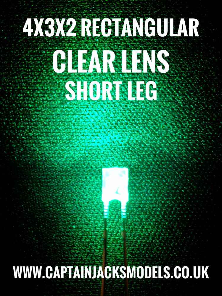 4mm x 3mm x 2mm GREEN Rectangular LEDs Clear Lens Qty 10 Pcs