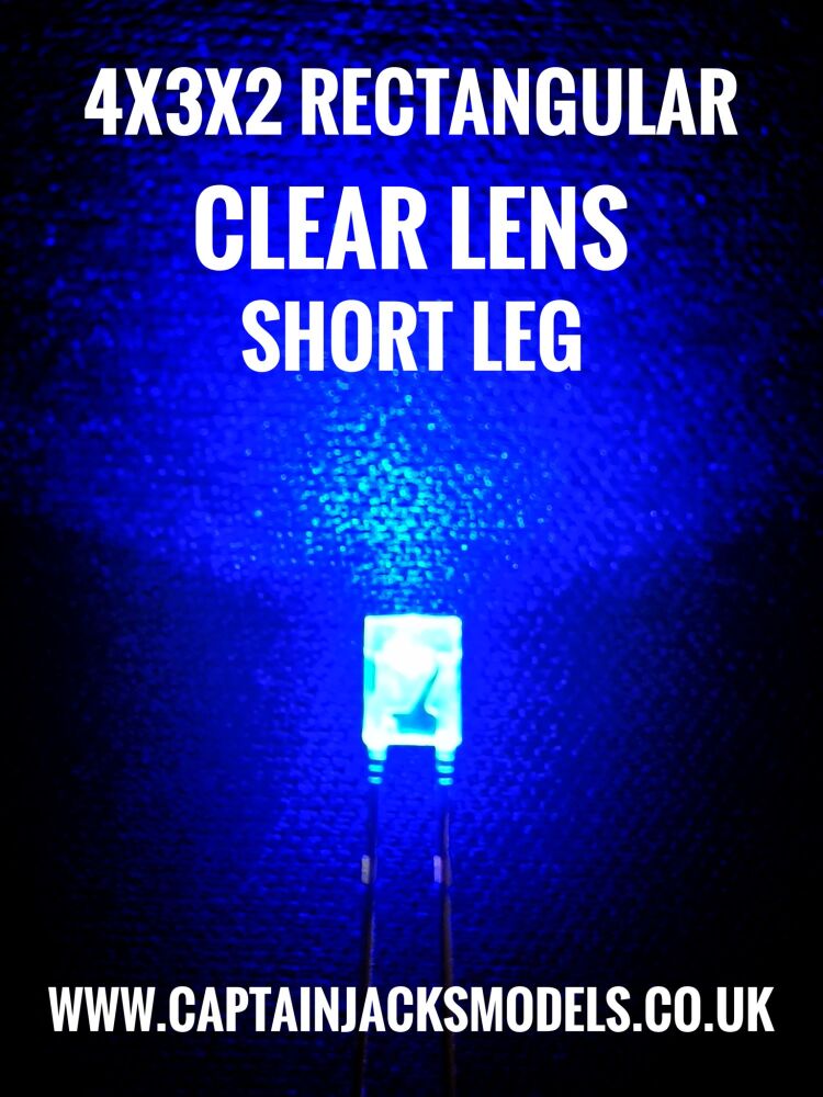 4mm x 3mm x 2mm BLUE Rectangular LEDs Clear Lens Qty 10 Pcs