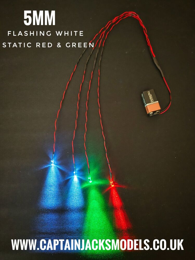 5mm LED 495mm Navigation Light Set With FLASHING WHITE LEDs