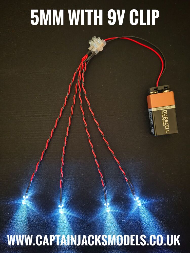 RC Boat Searchlight Kit 9v CLIP SET Static LEDs 5mm Cool White