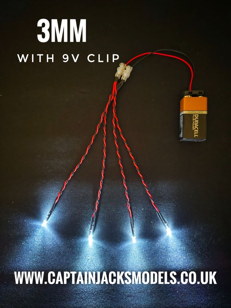 RC Boat Searchlight Kit 9v CLIP SET Static LEDs 3mm Cool White