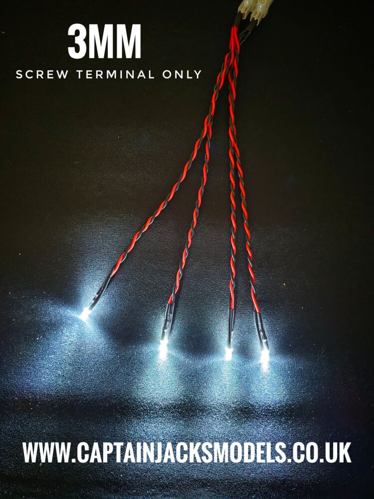 RC Boat Searchlight Kit SCREW TERMINAL ONLY SET Static LEDs 3mm Cool White