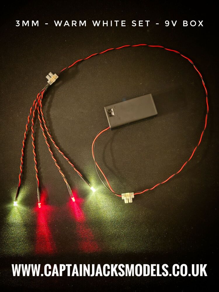 Model Display Car 3mm LED Light Kit x2 Warm White x2 Red With 9V Battery Box