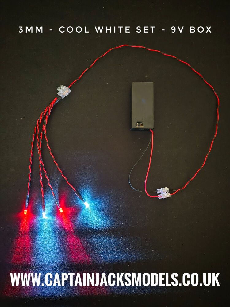 Model Display Car 3mm LED Light Kit x2 Cool White x2 Red With 9V Battery Box