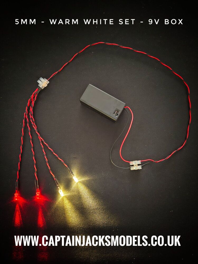 Model Display Car 5mm LED Light Kit x2 Warm White x2 Red With 9V Battery Box