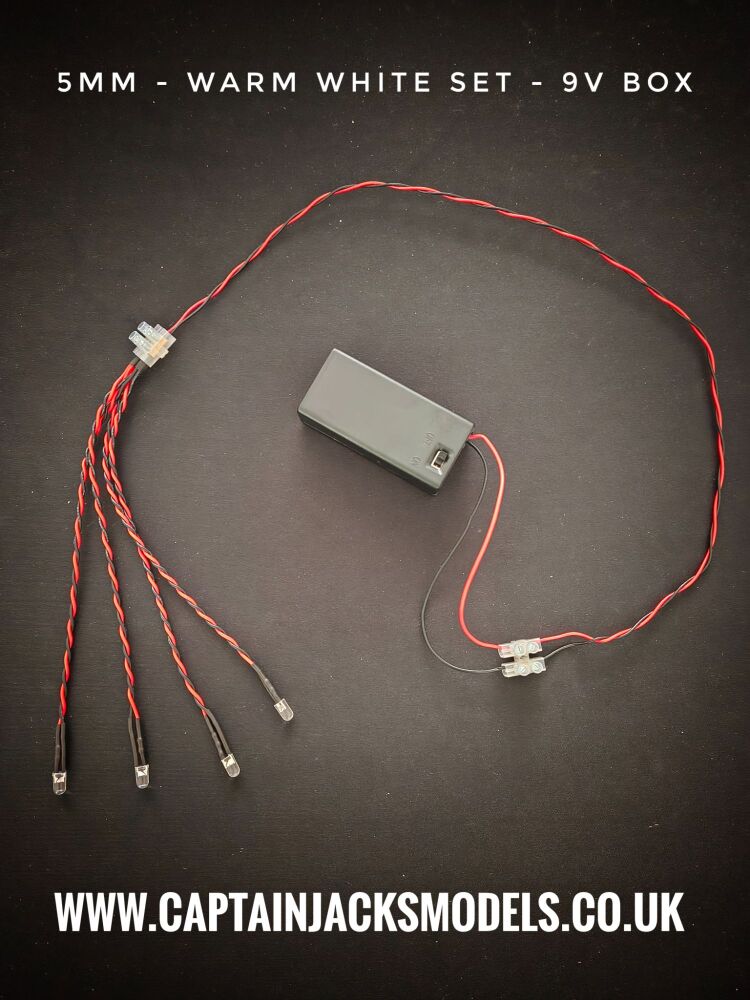 Model Display Car 5mm LED Light Kit x2 Warm White x2 Red With 9V Battery Box