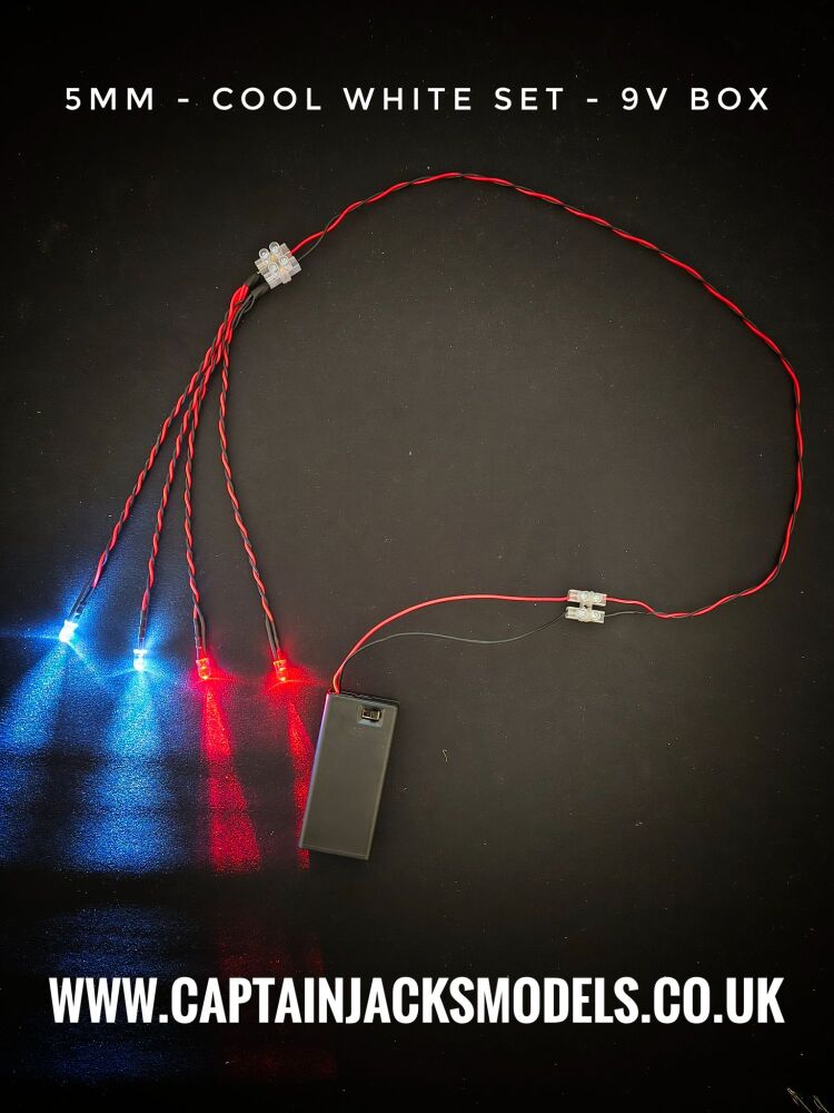 Model Display Car 5mm LED Light Kit x2 Cool White x2 Red With 9V Battery Box
