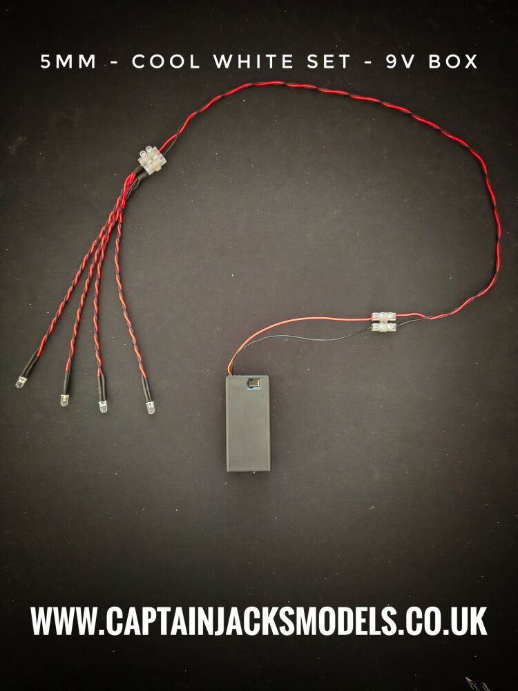 Model Display Car 5mm LED Light Kit x2 Cool White x2 Red With 9V Battery Box
