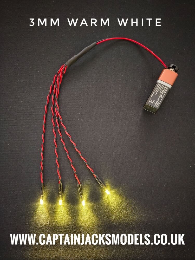 3mm x4 Warm White Value Set Prewired LED Light Kit With 9V Battery Clip