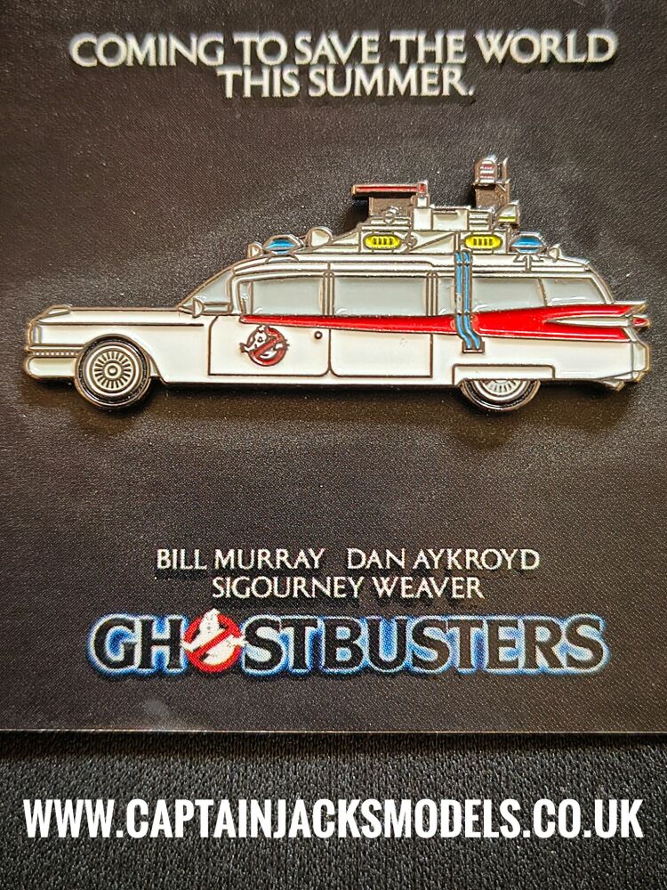 RARE Original Ghostbusters 1984 Promotional Enamel Ecto 1 Pin Badge On Card