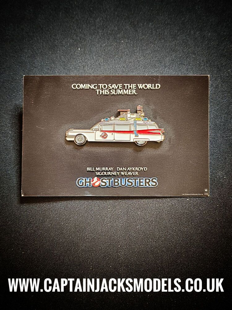 RARE Original Ghostbusters 1984 Promotional Enamel Ecto 1 Pin Badge On Card