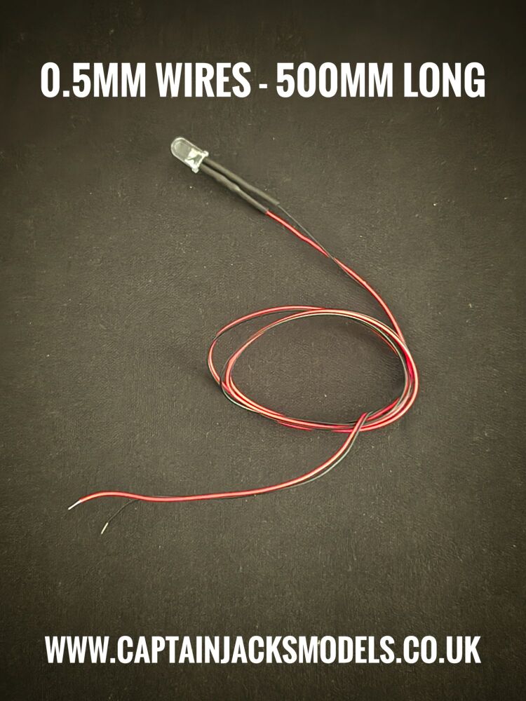 5mm Prewired Ultra Bright WARM WHITE YELLOW SHADE Round Top LED With 0.5mm Diameter 500mm Long 30AWG Wires