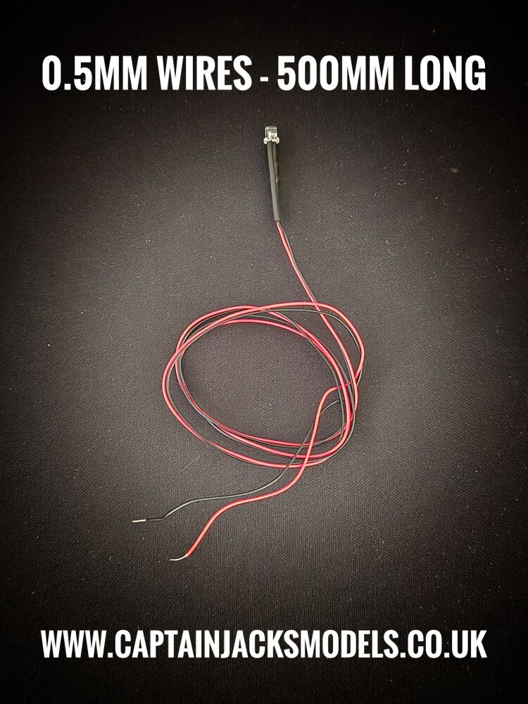 3mm Prewired FLAT TOP Led - 0.5mm WIRES 500mm LONG 30AWG - Ultra Bright - WARM WHITE DARK CREAM SHADE
