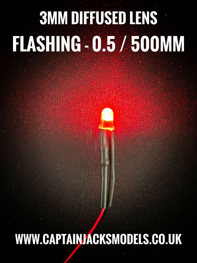 3mm Prewired LEDs - 0.5mm WIRES - Diffused - RED - FLASHING