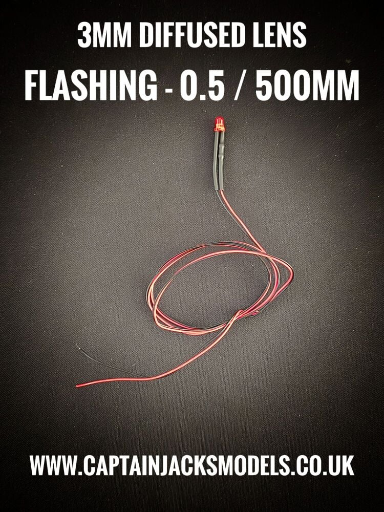 3mm Prewired LEDs - 0.5mm WIRES - Diffused - RED - FLASHING