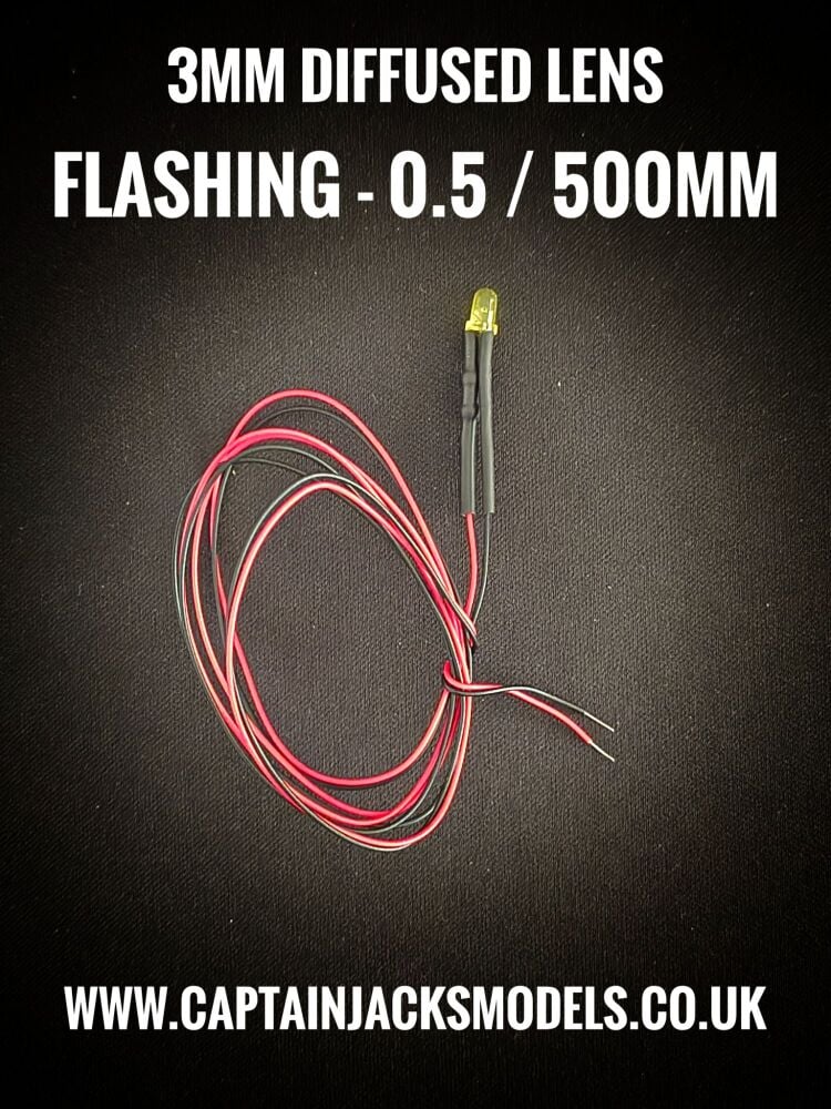 3mm Prewired LEDs - 0.5mm WIRES - Diffused - YELLOW - FLASHING