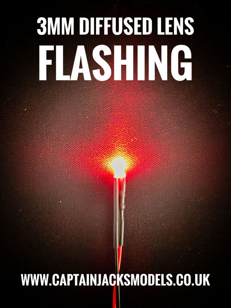 3mm Prewired LED - 1mm WIRES - Diffused - RED - FLASHING