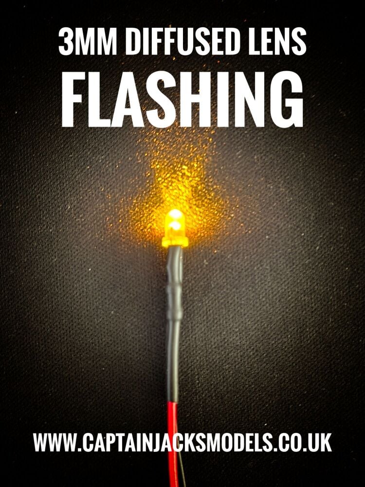 3mm Prewired LED - 1mm WIRES - Diffused - YELLOW - FLASHING