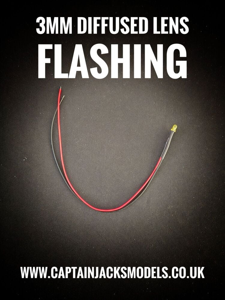 3mm Prewired LED - 1mm WIRES - Diffused - YELLOW - FLASHING