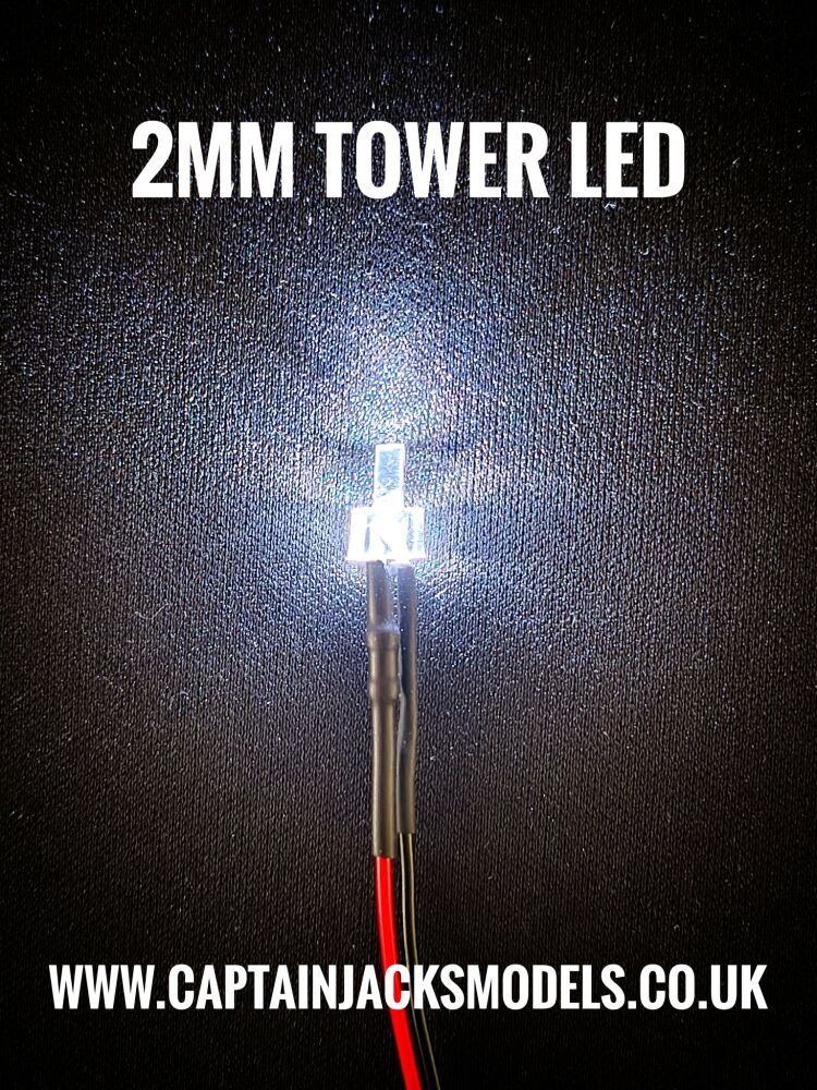 2mm Prewired Cool White Tower Lighthouse LEDs With Clear Lens
