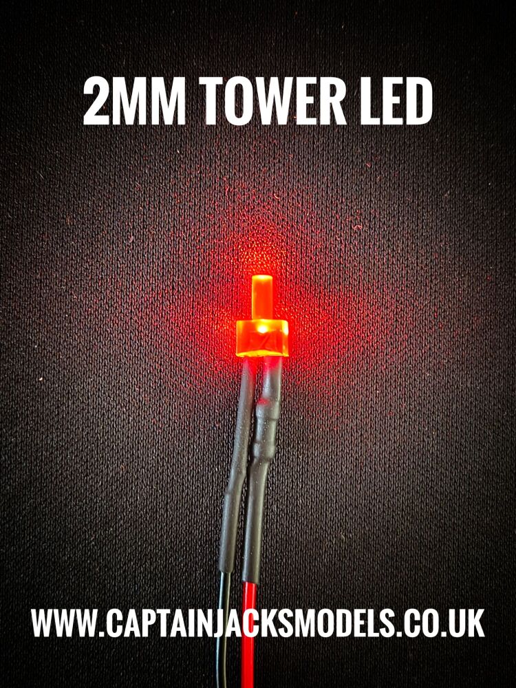2mm Prewired Red Tower Lighthouse LEDs With Diffused Lens